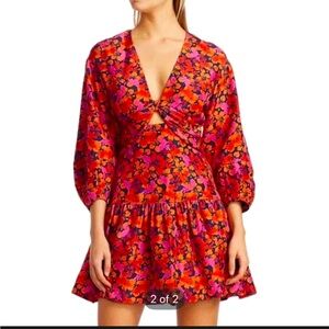10 Crosby Derek Lam - Talia Red Orange, Floral Print Long sleeve, mini dress